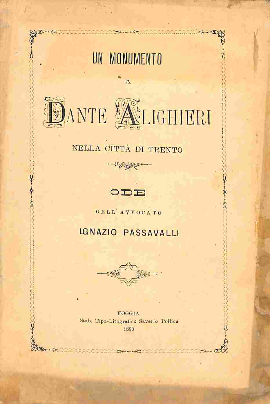 Un monumento a Dante Alighieri nella città di Trento. Ode